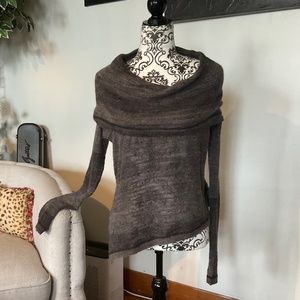 Prana Asymmetrical Hem Cowl Neck Knit Sweater Gray size Small